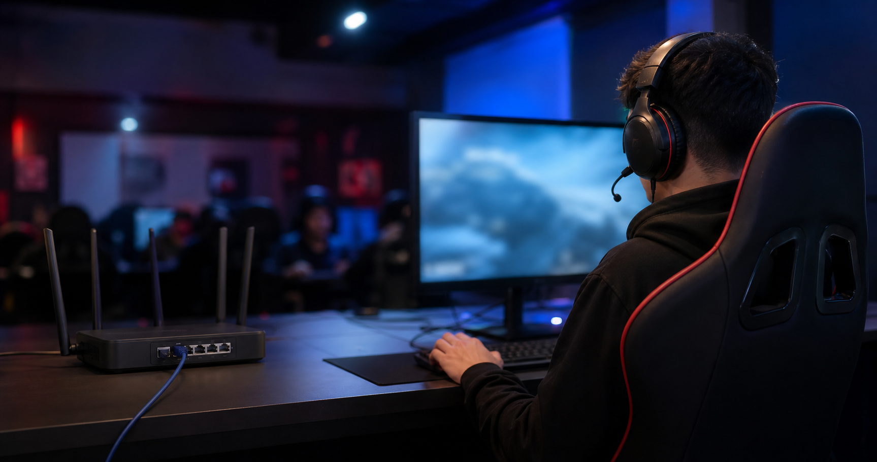 Jugador de eSports conectado por cable a una red estable