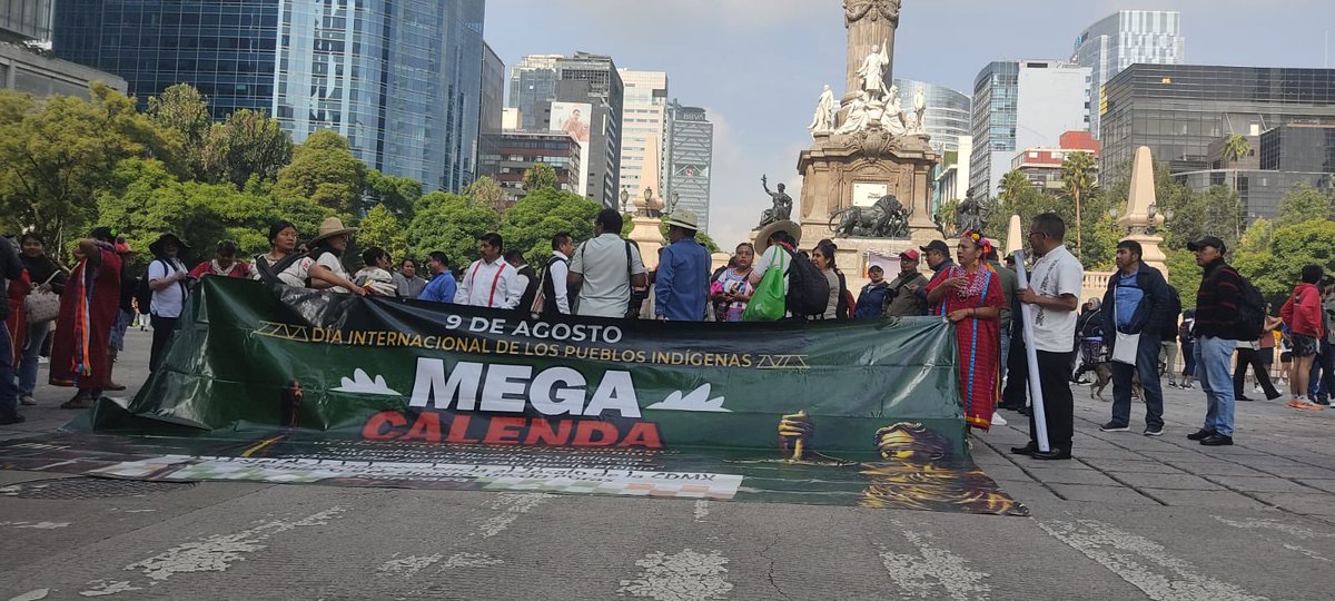 Indigenous and Afro-Mexican communities march from the Ángel de la Independencia to the Zócalo for the Megacalenda