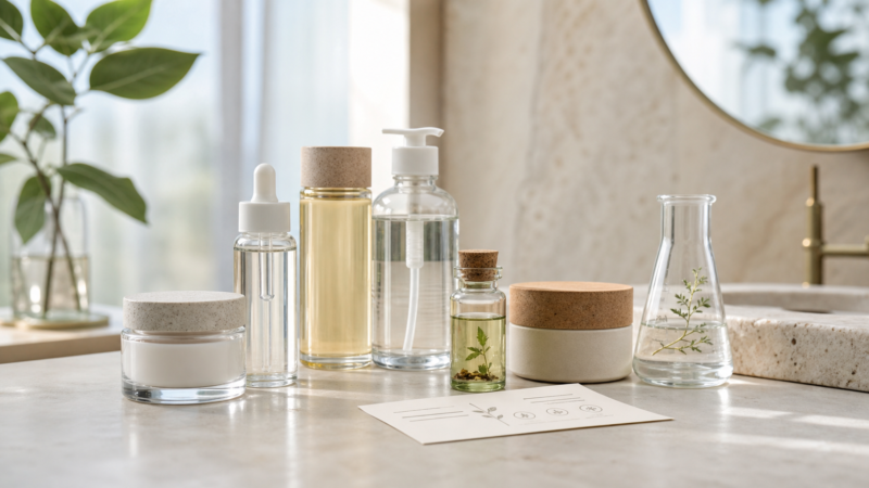 Productos de clean beauty con envases responsables e ingredientes transparentes